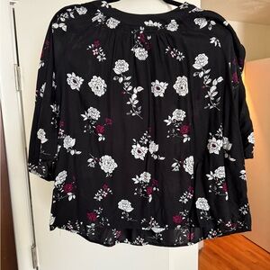 GAP Black Blouse with White and Pink Floral Pattern